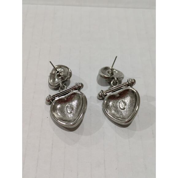 Premier Designs Earrings Silver Tone Double Heart Green Stone‎ - Picture 5 of 5